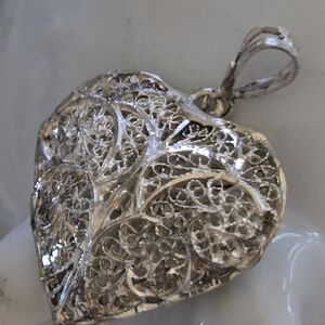 Sterling Signed Puff Heart Pendent Vintage with 925 Italy 30" necklace